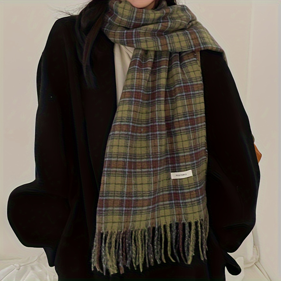Vintage Green Plaid Tassel Sca – обзор и цена Wool Scarf Men
