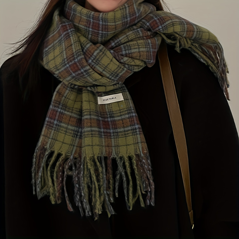 Vintage Green Plaid Tassel Sca – обзор и цена Wool Scarf Men